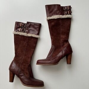 UGG Raya EUC Tall Shearling Trim Wood Heel Burgundy Boots EU 36‎ US 5 5.5